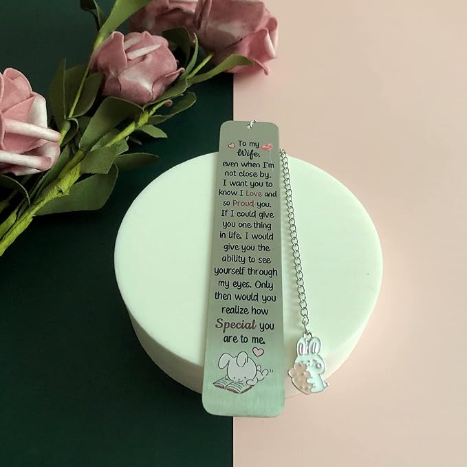 Wife Bookmarks Birthday Gift Woman Christmas Encourage Bookmark Valentines Day Distance Miss You Cute Rabbit Present Appreciate Wedding Anniversary Love Reminder Keepsakes I Love Proud of You for Her