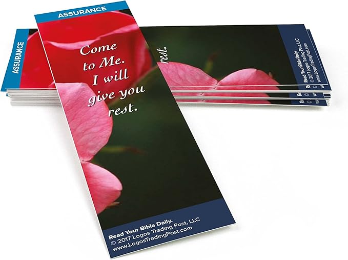 Christian Bookmark with Bible Verse, Pack of 25, Assurance Themed, Come to Me, I Will Give You Rest, Matthew 11:28-29