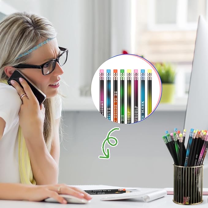 Epakh 100 Pcs Inspirational Pencils Color Changing Pencils Bulk with Eraser HB Wooden Pens Gift for Kids Students Classroom Christmas Party(Black,Classic Style)