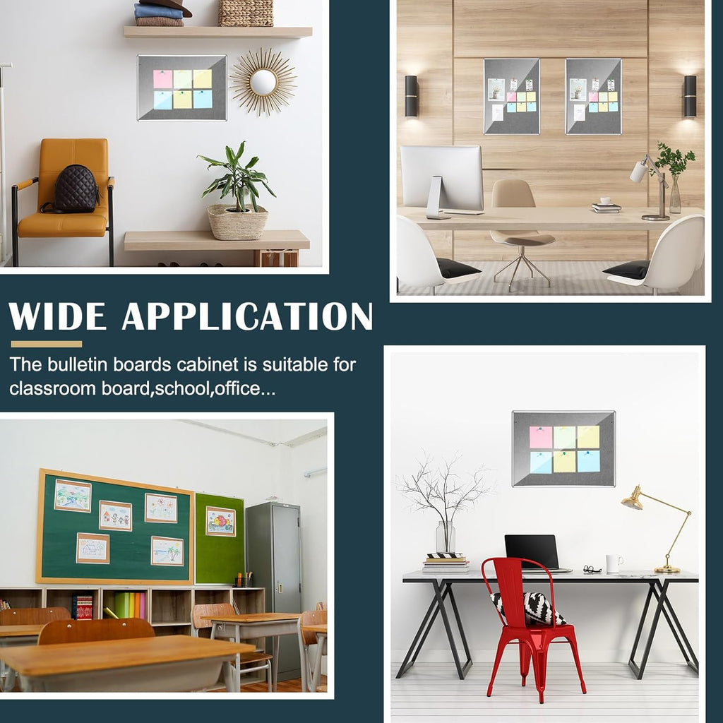 Suzile 1 Pcs Gray Enclosed Bulletin Board Lockable Cork Case Notice Board Aluminum Framed Waterproof Locking Cabinet with Mounting Screws for School Class Office Wall Display Pictures 48x36 Inch