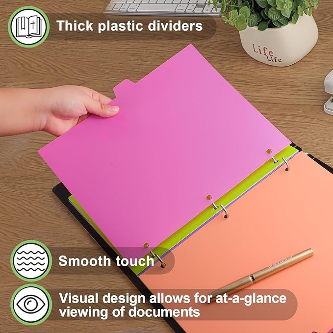HABGP 96Pcs/12 Set Binder Dividers with Tabs, 8 Color Tab for 3 Ring Binder Dividers, Page Folder Dividers for 3 Ring Binder Sheet Paper Protectors, Plastic Tabbed File Dividers with Tabs
