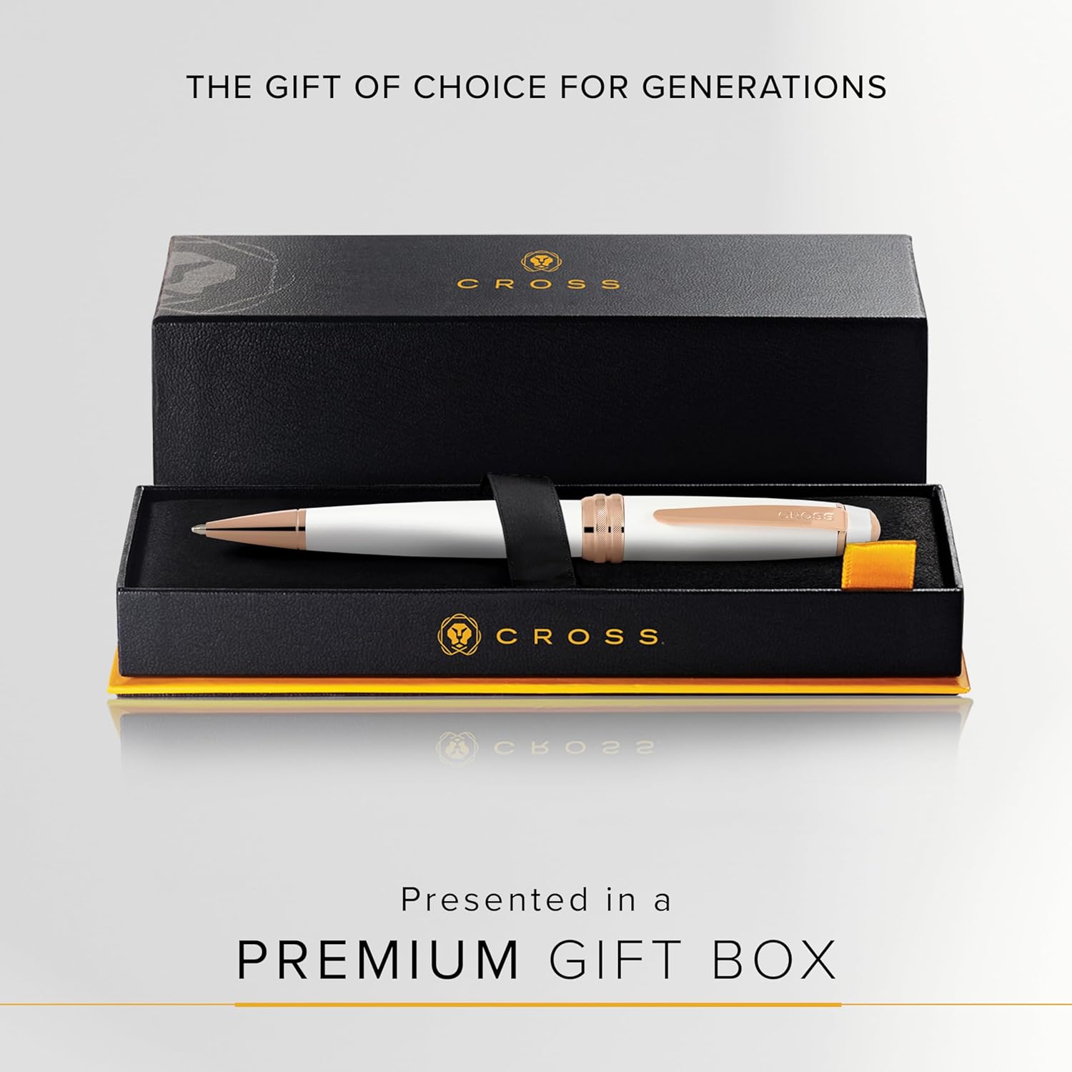 Cross Bailey Refillable Ballpoint Pen Presented in a Premium Gift Box - Medium Point, Black Ink, White & Rose Gold