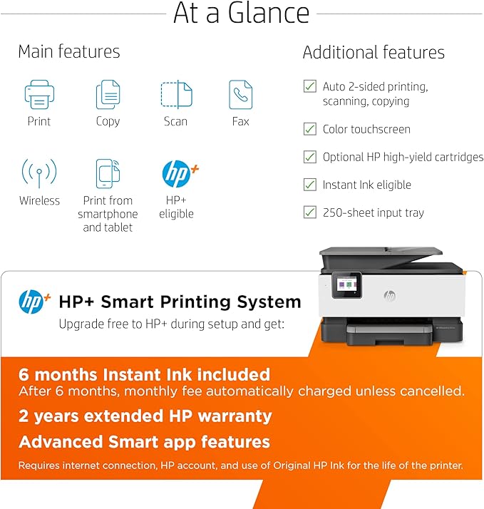 HP OfficeJet Pro 9015e Wireless Color All-in-One Printer with bonus 6 months Instant ink with HP+ (1G5L3A),Gray