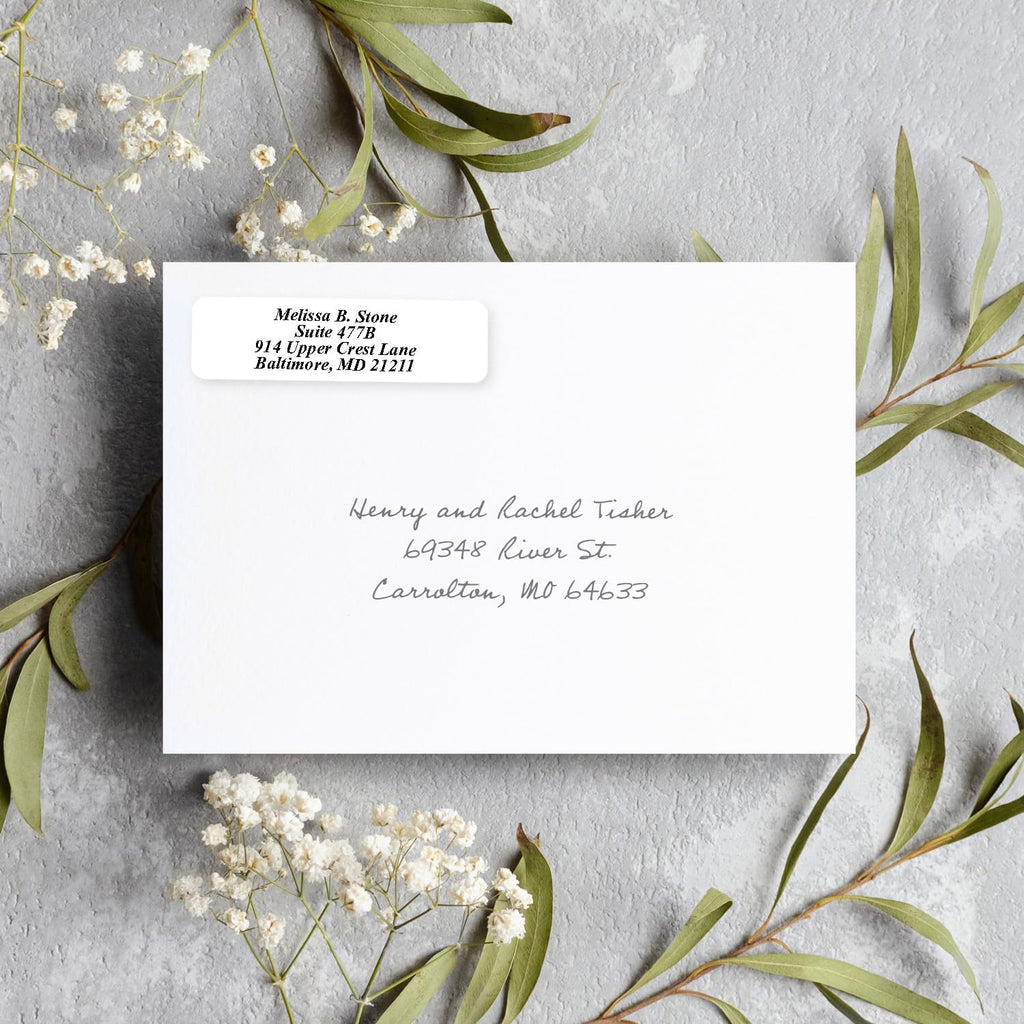 White Personalized Return Address Labels with Elegant Dispenser - Roll of 250 Custom Stickers