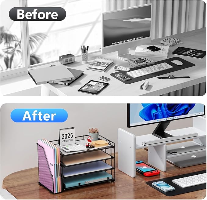 gianotter 4-Tier Paper Organizer with Magazine Holder, Desk Organizers and Accessories, Desk Accessories & Workspace Organizers, File Organizer for Office Supplies Storag (Black)