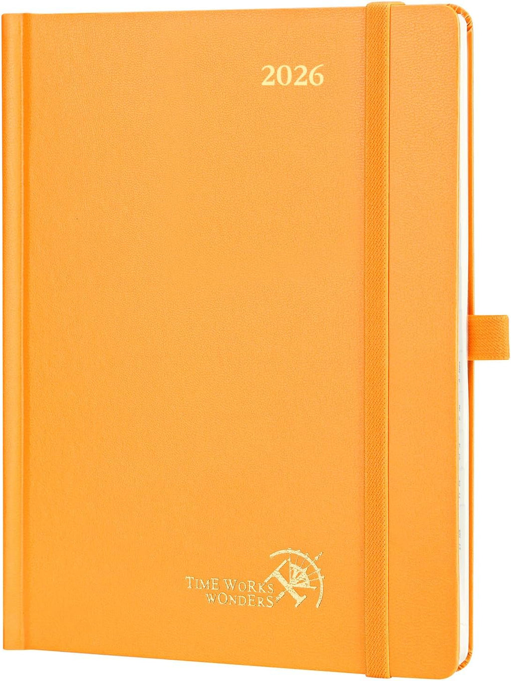 POPRUN 2026 Planner (Medium Size 8.5''x 6.5'' Hardcover) - Daily Weekly and Monthly Calendar Agenda 2026 Appointment Book with Hourly Time Slots, Monthly Tabs, 100 GSM - Orange