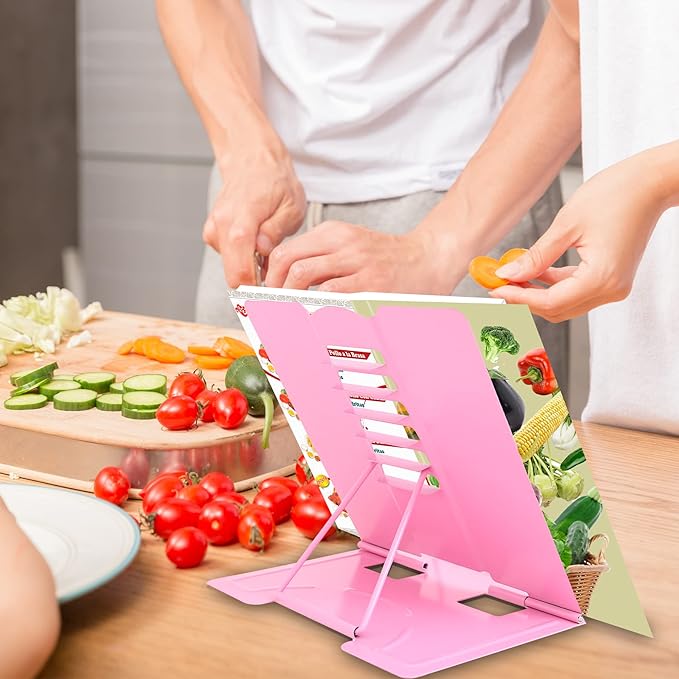 Metal Book Stand - Adjustable Book Holder for Reading (Full Pink)