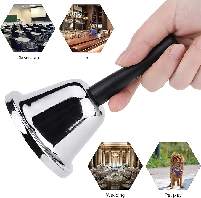 MROCO Loud Hand Bell, Silver Steel Hand Bells for Adults, Dinner Bells for Inside Classroom Bell, for Food Line, Alarm, Jingles, Ringing