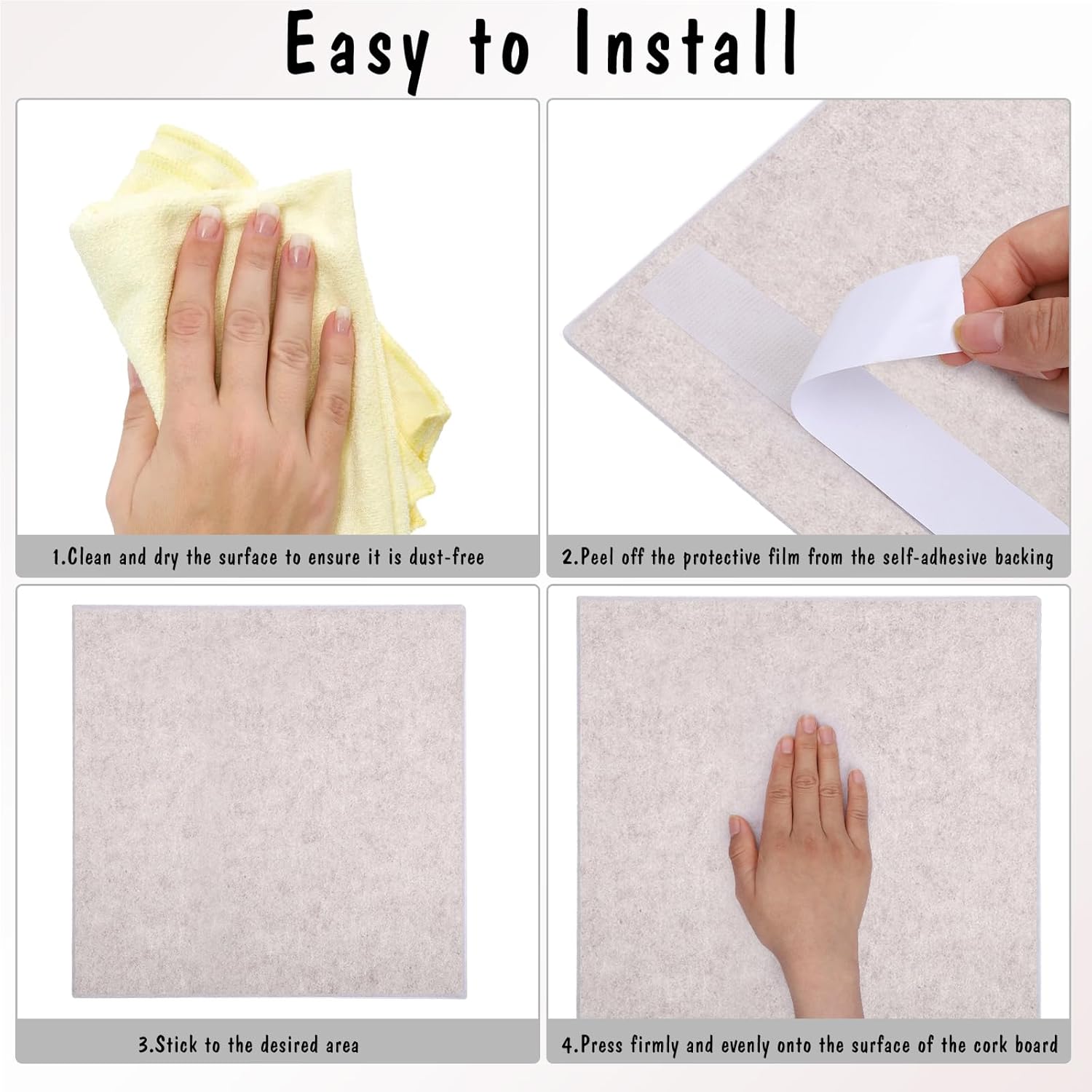 Large Cork Board 36" x 24", 6 Pack Felt Wall Tiles with Colored Pushpins, Bulletin Board with Removable Self-Adhesive Strips, Pin Board Cork Boards for Walls Office Home-Light Tan