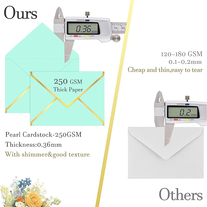 60 Pack Gold Envelopes 5x7 Light Blue, 250G Pearled Cardstock A7 Envelopes for Invitations Business Mailing Envelope with Gold Foil Border, A6 4x6 Envelopes for Wedding Baby Shower Cards