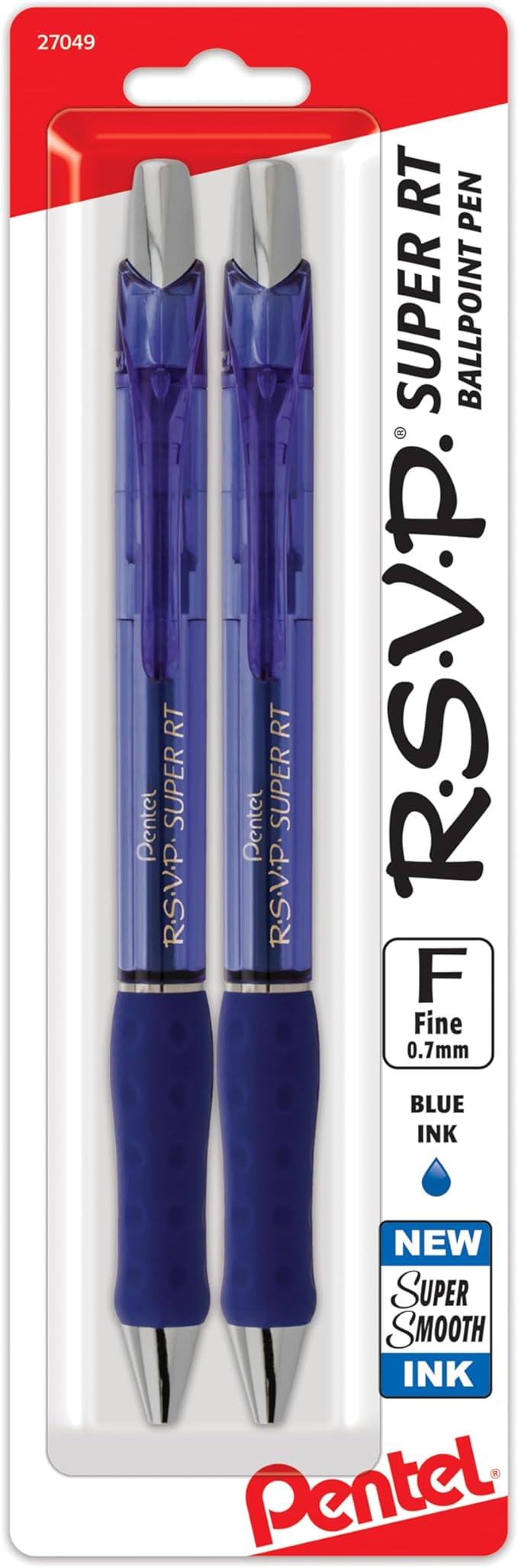 Pentel RSVP Super RT Ballpoint Pen, (0.7mm) Fine Line, Blue Ink, 2-Pk - BX477BP2C