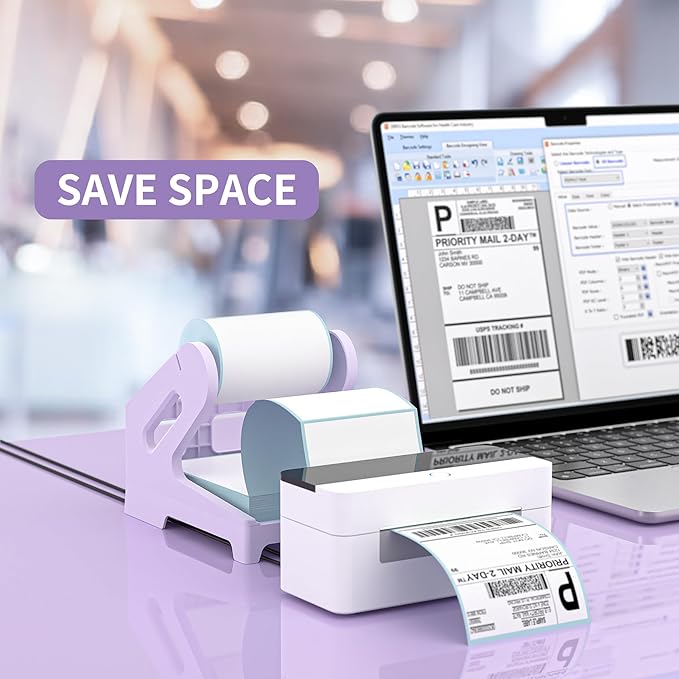 Label Holder Thermal Label Holder for Rolls and Fanfold Labels Shipping Label Stand Desktop Printer DIY Accessory Supplies for Home, Office (Fresh Purple)