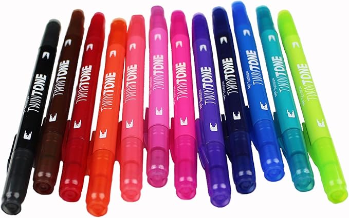 Tombow 61500 Twintone Marker Set, Bright, 12-Pack. Double-Sided Markers for Bold and Precise Writing