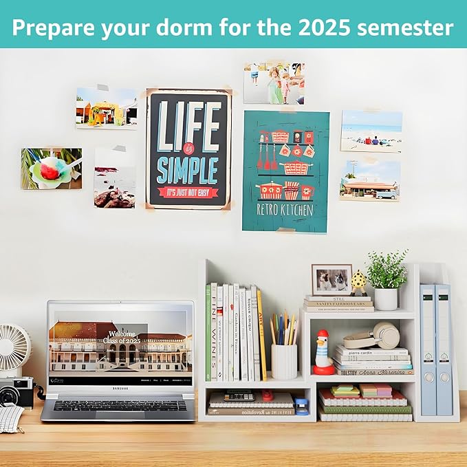 Desktop File Organizer Desk Organizer Shelf - White Office Organization Shelves for Top of Desk Organizers and Accessories Corner Bookshelf Table Top Shelving Small Hutch Decorations for Women Office