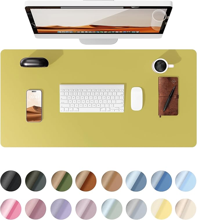 YSAGi Leather Desk Protector, Office Mat, Large Mouse Mat, Non-Slip PU Leather Blotter, Laptop Pad, Waterproof Writing Pad for Office and Home (Olive Green, 31.5" x 15.8")