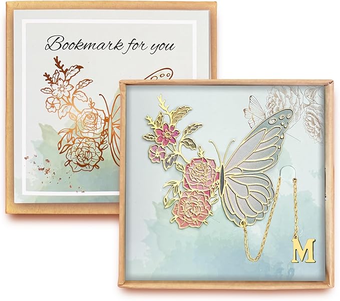 Metal Butterfly Bookmark for Women Cute Book Lovers Gift Butterfly Bookmarks Inital Book Mark Gifts for Reading Women Friend Teacher Appreciation Gifts Mom Birthday Valentines Day Christmas Gift, M