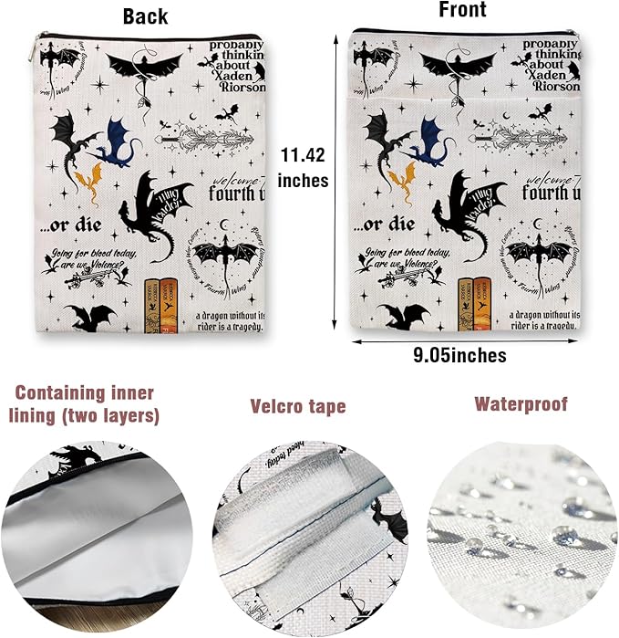 Romantasy Dark Academia Dragons Book Sleeve, Fantasy Novel Reader Gift, Bookish Gifts, Book Inspired Gift, Paperback Book Protector Book Cover Dragons Lovers Book Gifts (Dragons Book Sleeve-1105)