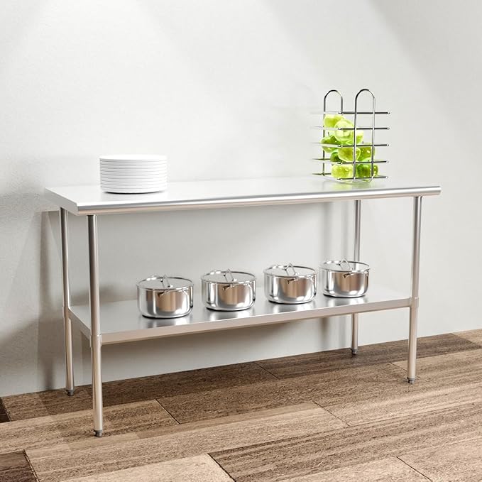 Stainless Steel Table for Prep & Work with Adjustable Undershelf 60 x 24 inches,5ft, Heavy Duty Commercial Kitchen Table for Restaurant, Home, Hotel, Kitchen Prep Tables