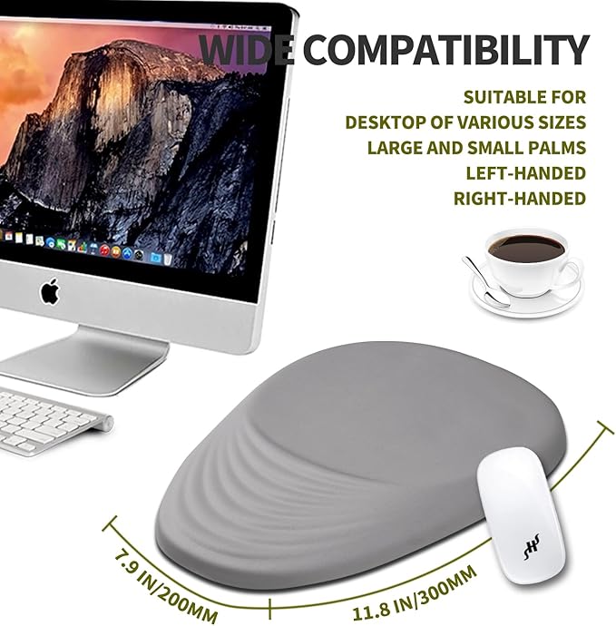 Hokafenle Ergonomic Mouse Pad Wrist Support, Terraced Slope Carpal Tunnel Wrist Pad for Mouse with Unibody Memory Foam, Wrist Rest Pain Relief Mousepad (Silvery White, 11.8x7.9 in)