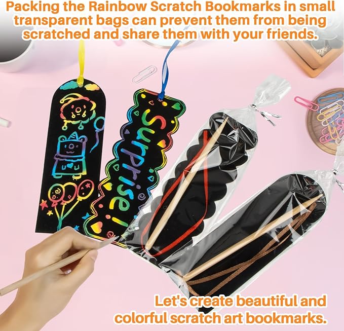 Scratch Art Bookmarks - 36 Sets 4 Style Scratch Bookmarks Making Kit Scratch Paper DIY Scratch Art Party Favors for Classroom