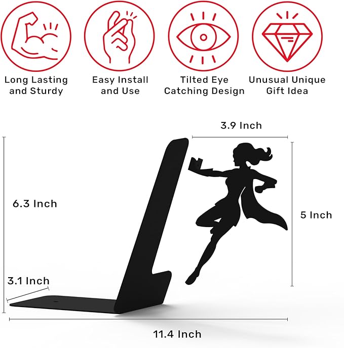 Artori Design Book Ends to Hold Books Heavy Duty - Hidden Metal Bookends for Shelves Desk or countertop - Bookend Book Holder for Home Decorative - Gift for Book End Lovers and Home Décor (Supergal)