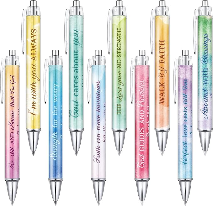 Tinlade 10 Pcs Christian Pens for Women Religious Ink Pens Easter Gifts Inspirational Quotes Bible Verse Ballpoint Funny Office Supplies for Women Men Coworker(Watercolor)