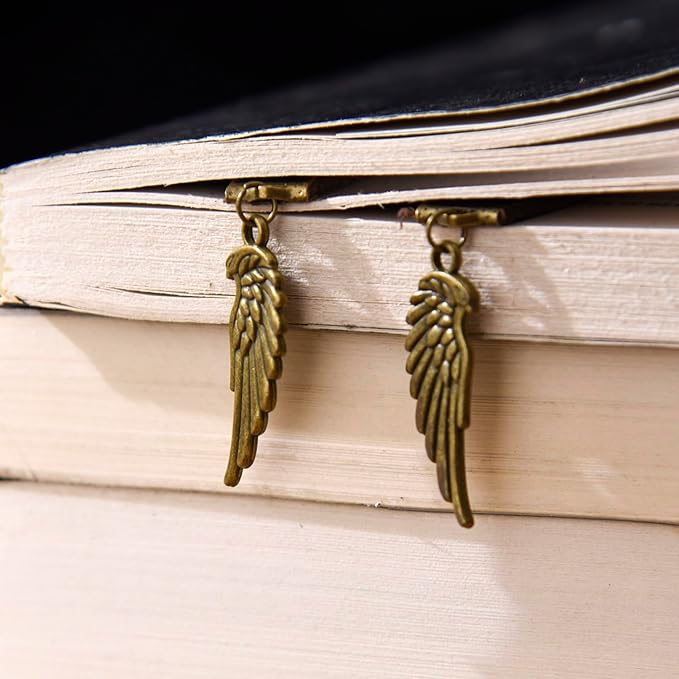 Bookmarks, Handmade Retro Angel Wings Bookmark with Long Leather Straps, Book Mark for Book Lover Gifts for Women Men (Style 23)