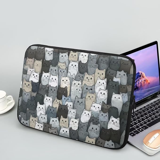 Cartoon Cat Printed Computer Bags for Laptops, Water Resistant 12 Inch Laptop Bag Laptop Briefcase Travel Case for Women Men Teens, Compatible with Most Laptops