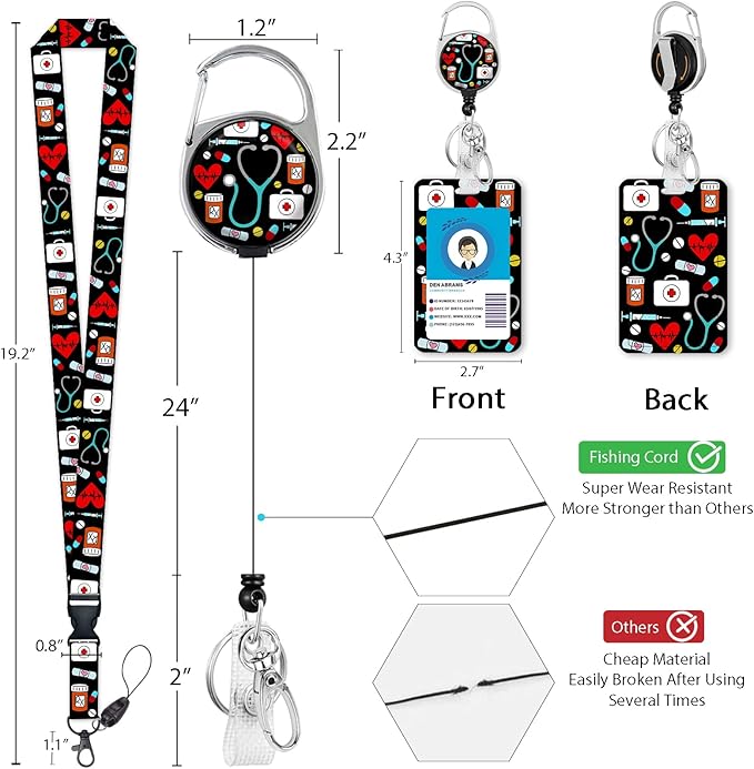 ID Badge Holder with Breakaway Lanyard, Retractable Badge Reel Name Tag, Cute Funny Nurse Lanyards for ID Badges Ajustable, Teacher Nurse Work Office Gifts