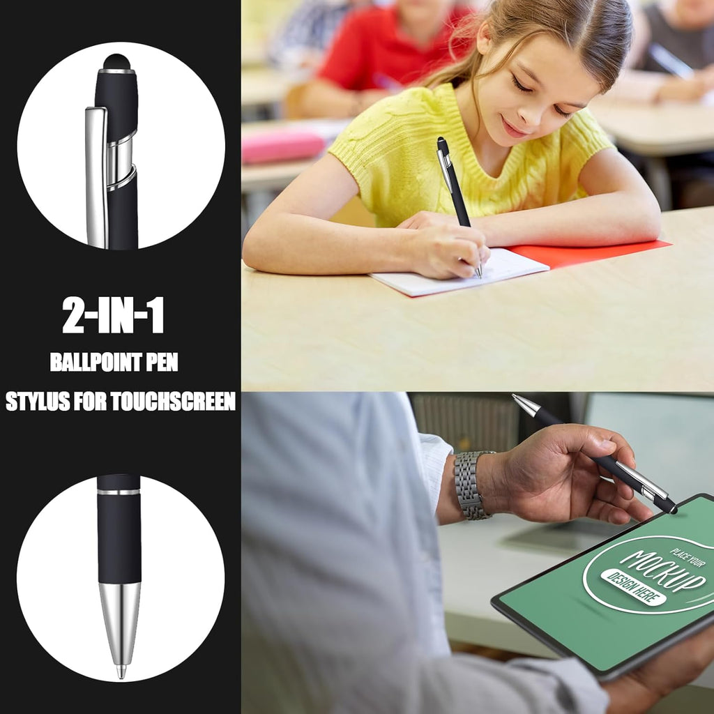 36 Pcs Blue Ink Ballpoint Pen with Stylus 2 in 1 Ballpoint Pen for Touch Screens School Office Coworkers (Black)