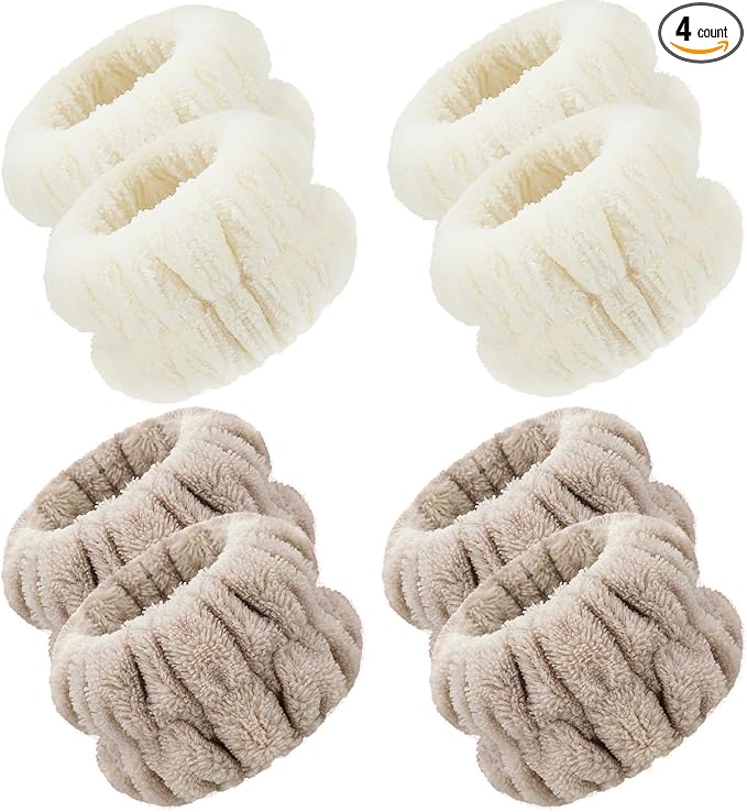 Chuangdi 4 Pairs Wrist Bands for Washing Face Wrist Spa Microfiber Wash Towel Band Scrunchies Absorbent Wristbands Sweatband for Women Prevent Liquid from Spilling