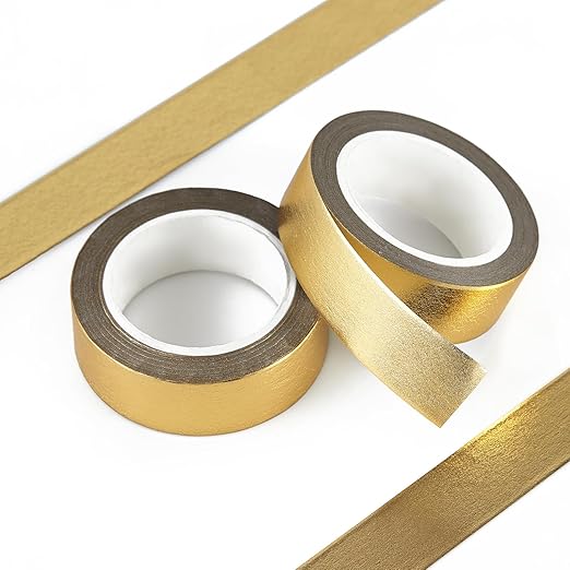 QDiShi 2 Rolls Gold Washi Tape for Wall Decor Decorative,Foil Masking Tape Low Tack Self Adhesive Decorative Washi Tape Metallic Washi Tape 0.59in x66FT Shiny Metallic Color(Gold)