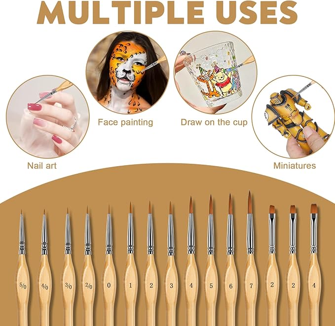 Miniature Paint Brushes, 15PCS Model Brushes Micro Detail Paint Brush Set, Fine Detailing for Watercolor, Oil, Face, Acrylic, Nail, Line Drawing, Scale Model Painting, Mandala Painting