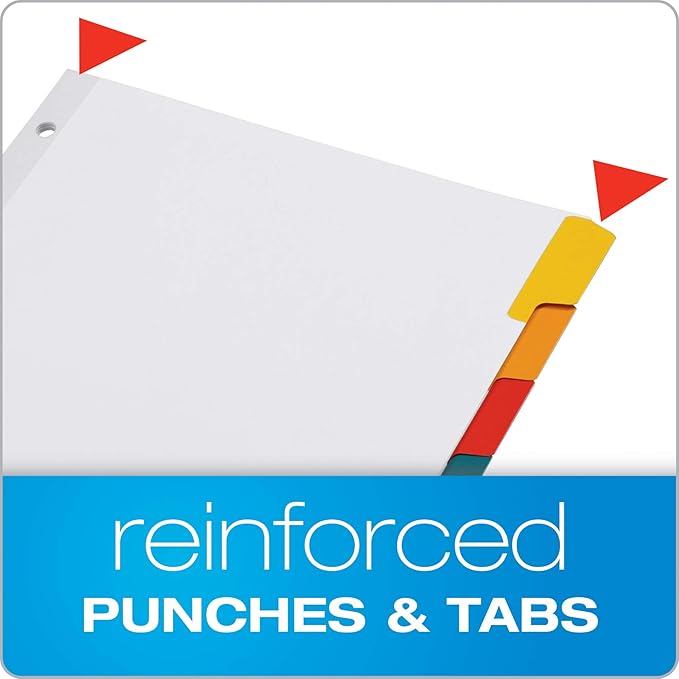 Oxford Write and Erase Binder Dividers, Durable Tabs for 3 Ring Binder, 8 Tab, Write On Tabs, Erasable Dividers, White, Multicolor Tabs, 6 Sets (89991)