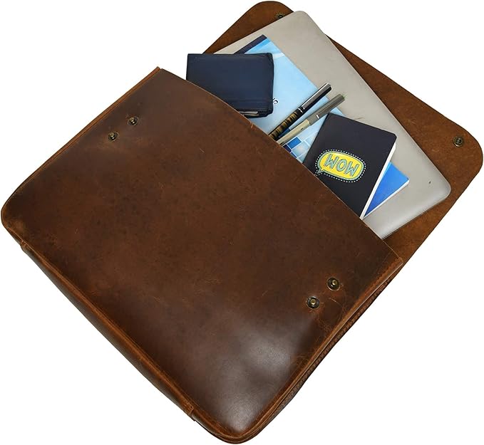 Jajmo Legacy Premium Top Grain Leather Laptop Sleeve - Fits 15” Laptops - Vintage Style Messenger Bag with Snap Buttons - Perfect for Office, School, and Travel