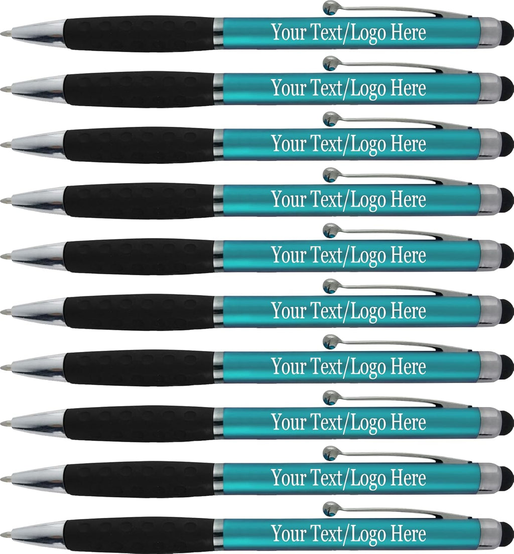 Personalized Pens With your Custom Logo or Text-300 Pack Bulk-for Businesses, Parties, and Events, 2 in 1 Ballpoint Pen & Stylus for Touchscreen Devices, L'Blue Barrel, Black Ink