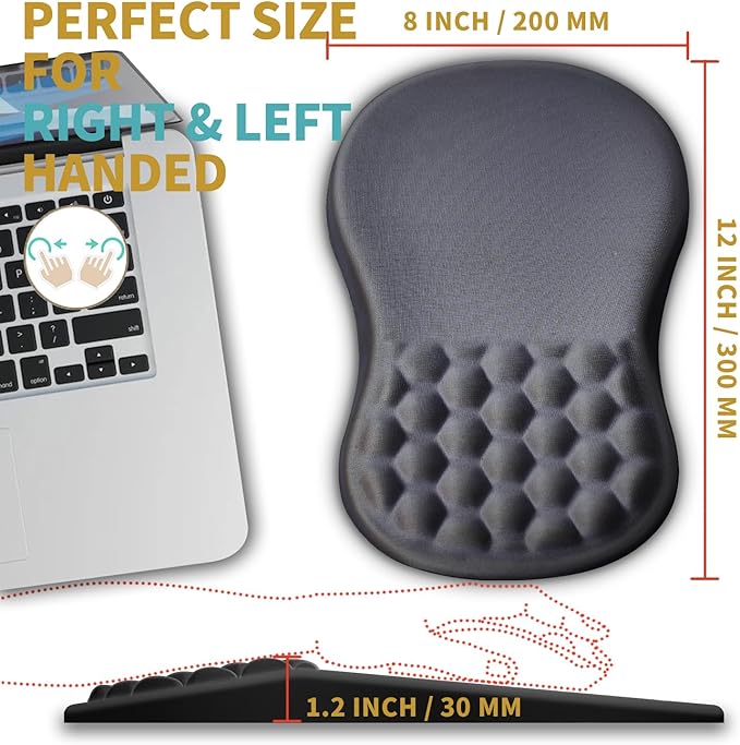 Hokafenle Ergonomic Mouse Pad Wrist Support with Massage Design, Wrist Rest Pain Relief Mousepad with Memory Foam&Non-Slip PU Base, Mouse Pads for Wireless Mouse & Desk (12x8 inch,Gray)
