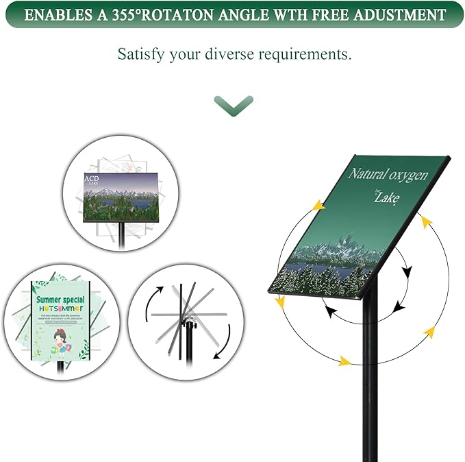 Adjustable Poster Sign Holder Stand 8.5x11 , Sign Holder Stand with Heavy Duty Marble Base, Reusable Sign Holder Vertical & Horizontal View Display for Indoor Outdoor Standing, 2 PACK (Square)