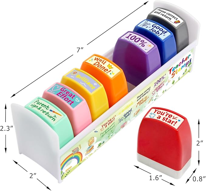 Teacher Stamps for Grading Motivational Teacher Self-Inking Stamp Set Encouraging Signature Stamp for Classroom Supplies 8 Packs Multicolor