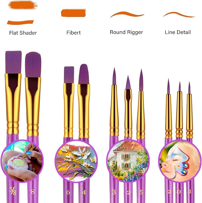 Paint Brushes Set, 2Pack 20 Pcs Paint Brushes for Acrylic Painting, Oil Watercolor Acrylic Paint Brush, Artist Paintbrushes for Body Face Rock Canvas, Kids Adult Drawing Arts Crafts Supplies, Purple