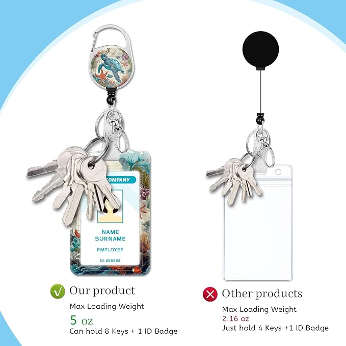 Lanyards for Id Badges, Sea Turtle Badge Holder with Retractable Reel Clip, Work Name Tags Keychain Lanyard ID Card Protector Cover Case for Women Teacher Nurse Nursing Doctor Office