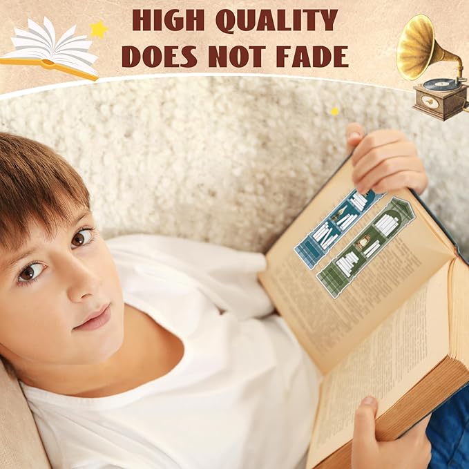 150 Pcs Book Tracker Bookmarks Bulk 6.3 x 1.97 Inch Bookshelf Design Bookmarks Paper Book Tracking Bookmark Double Sided Reading Page Markers for Book Lovers Students School (Vintage)