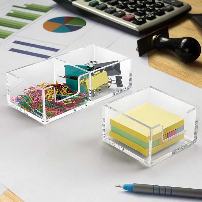Acrylic Sticky Note Holder 3.9" x 3.9"x 2.4" for Desk Organization Office Home School Post Bank Memo Dispenser (DP012)