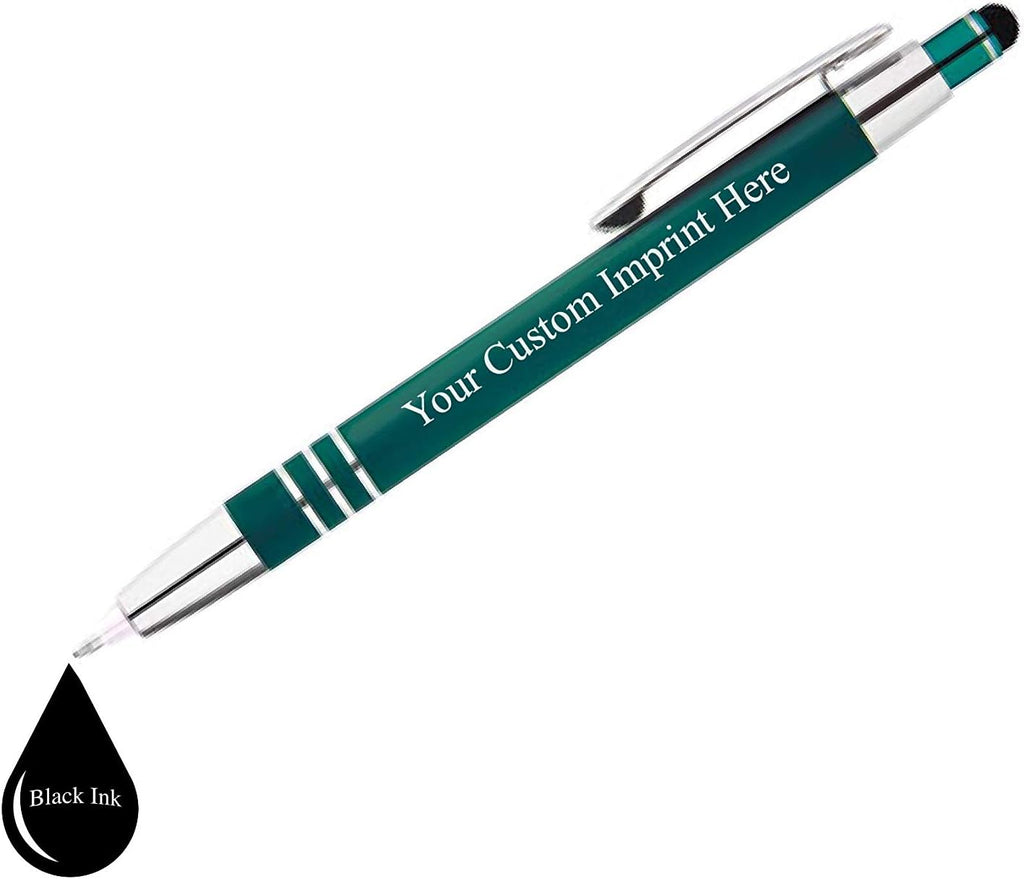 ExpressDesigns™ - Personalized Pens Gift Set - 2 Pack of | LED Flashlight Soft Touch Metal Pens w/gift box | Luxury Ballpoint Pen Custom Engraved with Name or Message | Light Up Pens (Black - Green)