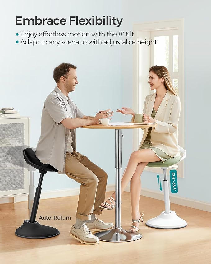 SONGMICS Standing Desk Chair, Adjustable Ergonomic Standing Stool, 23.6-33.3 Inches, Swivel Sitting Balance Chair, Anti-Slip Bottom Pad, Classic Black UOSC02BK