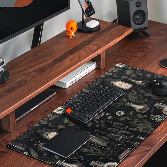 Black Aesthetic Desk Mat Black Vintage Desk Pad Large Gaming Flower Mouse Pad XXL Plant Wildflower Mousepad Extended Laptop Computer Mouse Keyboard Mat for Women Girl Office Desk Decor 31.5x15.8 in