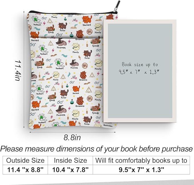 Magic Stuff Cat Gifts Book Sleeve Book Cover Book Lovers Gifts Book Club Gifts Wizard Book Protector Cat Lover Gifts Book Gifts for Readers Women Magic Movie Fans Librarian Graduation Birthday Gifts