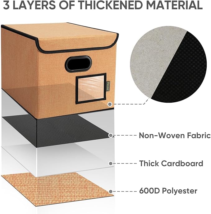 BALEINE File Organizer Box with Lid, Collapsible File Folder Organizer with Plastic Slide, Hanging File Folder Box for Office Document Storage (1 Pack, Orange)