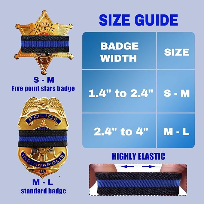 CREATRILL 30 Pack Thin Blue Line Police Mourning Band Stripe Police Officer Badge Shield Funeral Honor Guard Straps for Badge Size of 1.4" to 2.4"