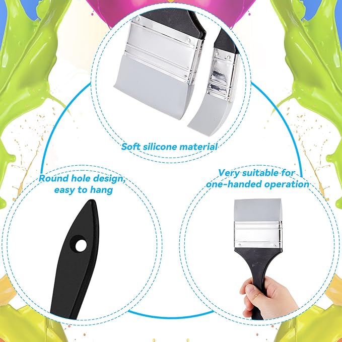 Outus 2 Pieces Silicone Painting Brush Color Shapers for Painting Color Shaper Tool Pointed Edged Solid Flat Flexible and Water Based Drawing Tool for Move Remove Acrylic Paints(1 Inch, 3 Inch)